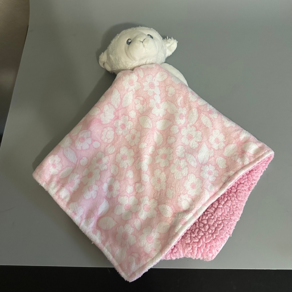 Laura Ashley Baby Lamb Security Blanket Pink Floral Sherpa Fleece Lovey Plush